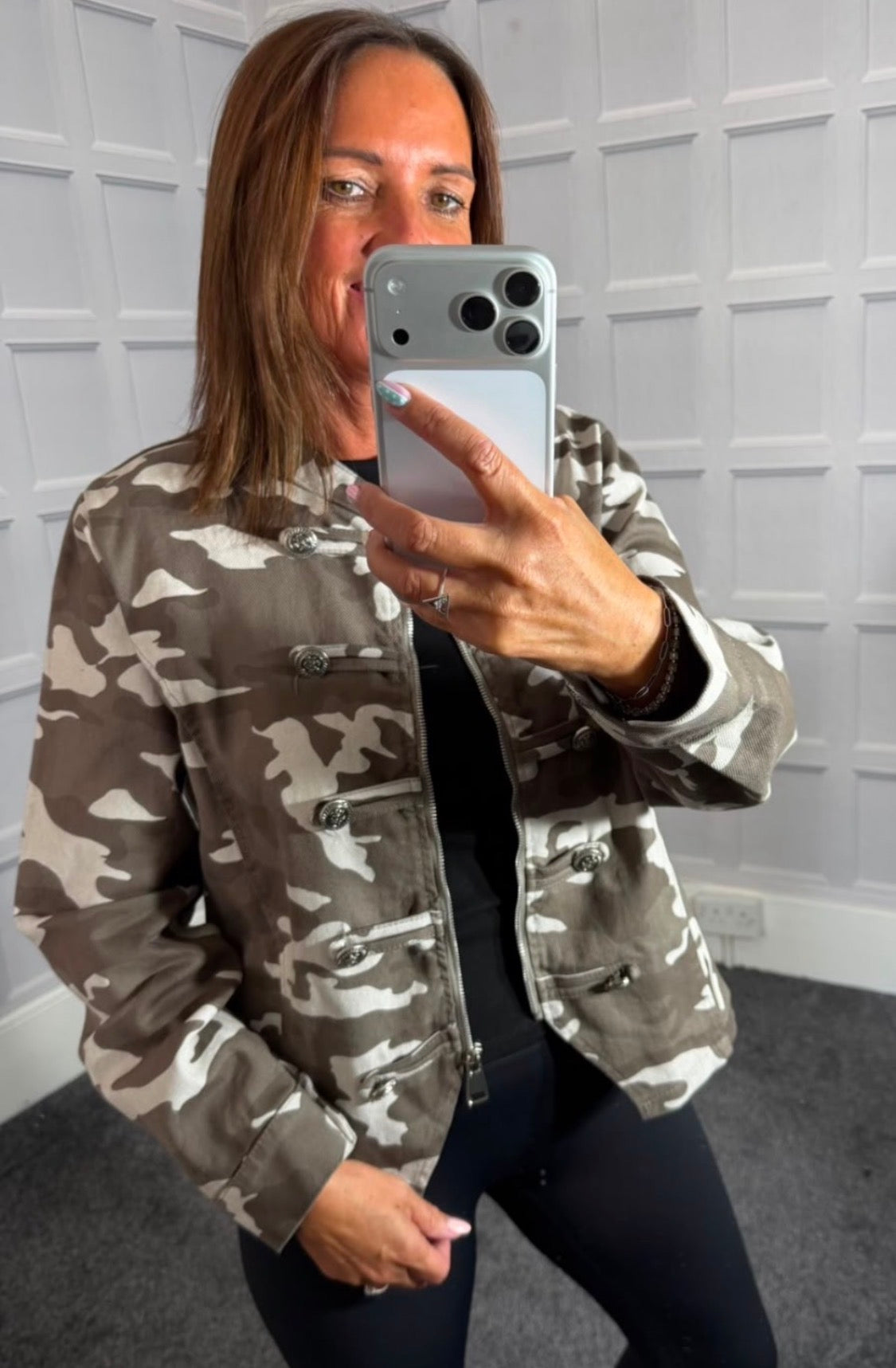 Taupe Military Camo Denim Jacket