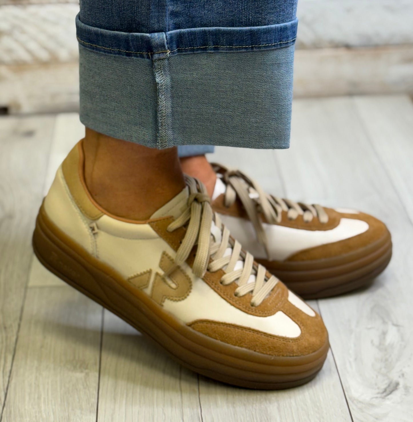 Rieker - Beige Combo Leather Trainer
