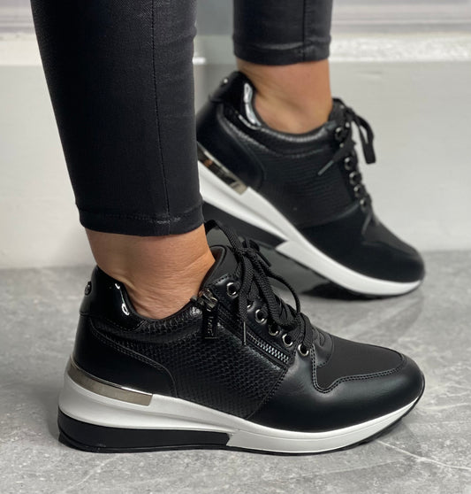 Lotus - 'Isabella' Black Wedge Trainer