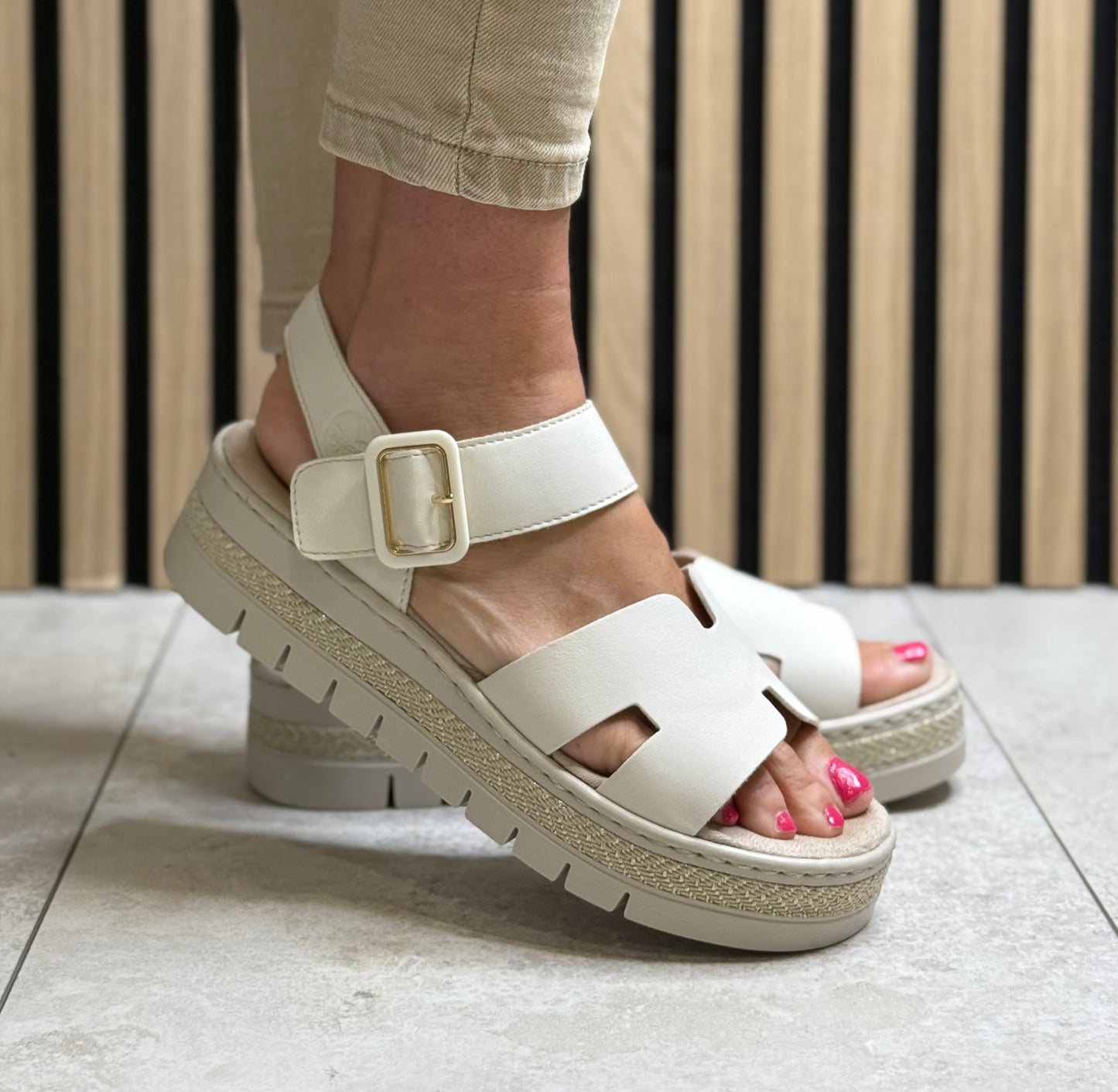 Rieker - Beige Detailed Platform Sandal