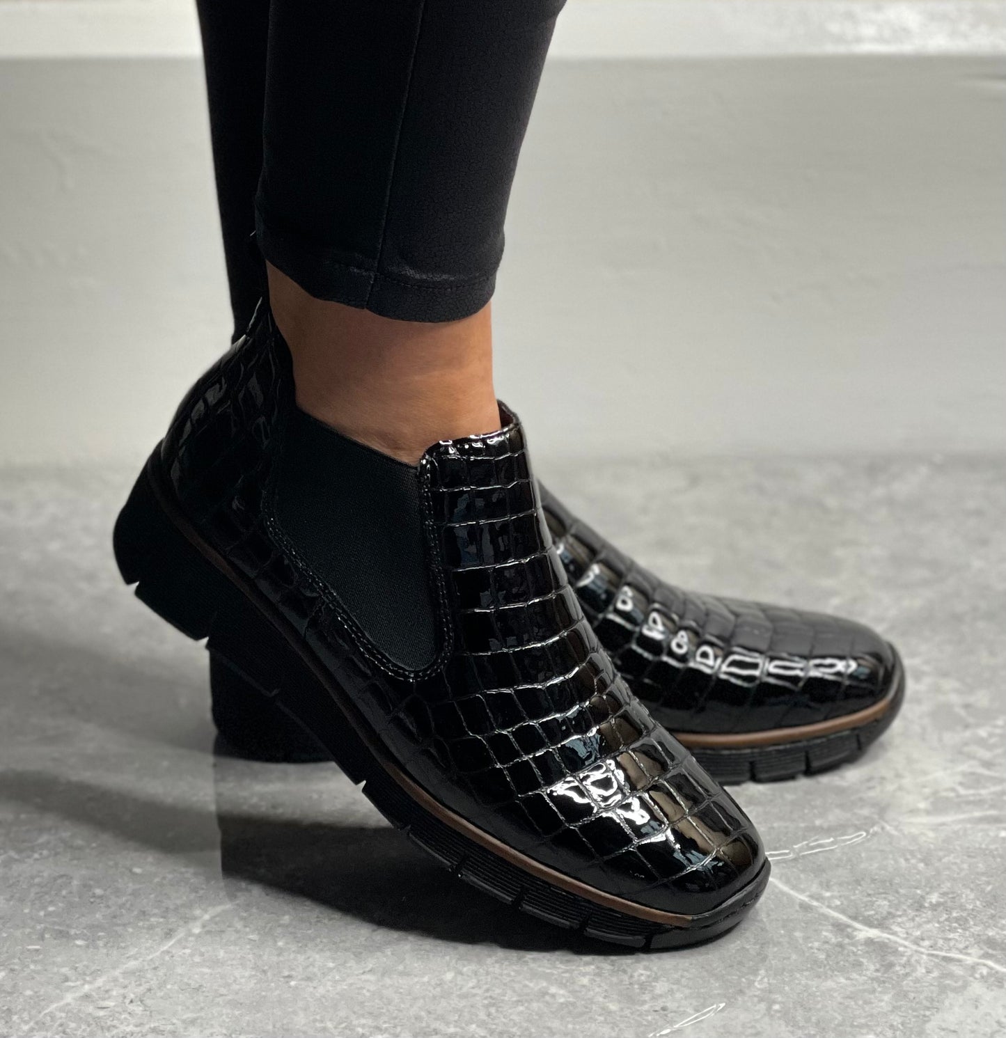 Rieker - Black Patent Croc Leather Boot