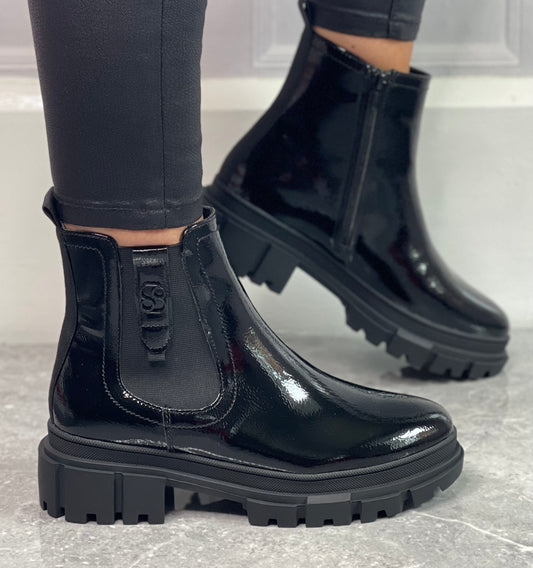 S Oliver - Black Patent Chunky Boot