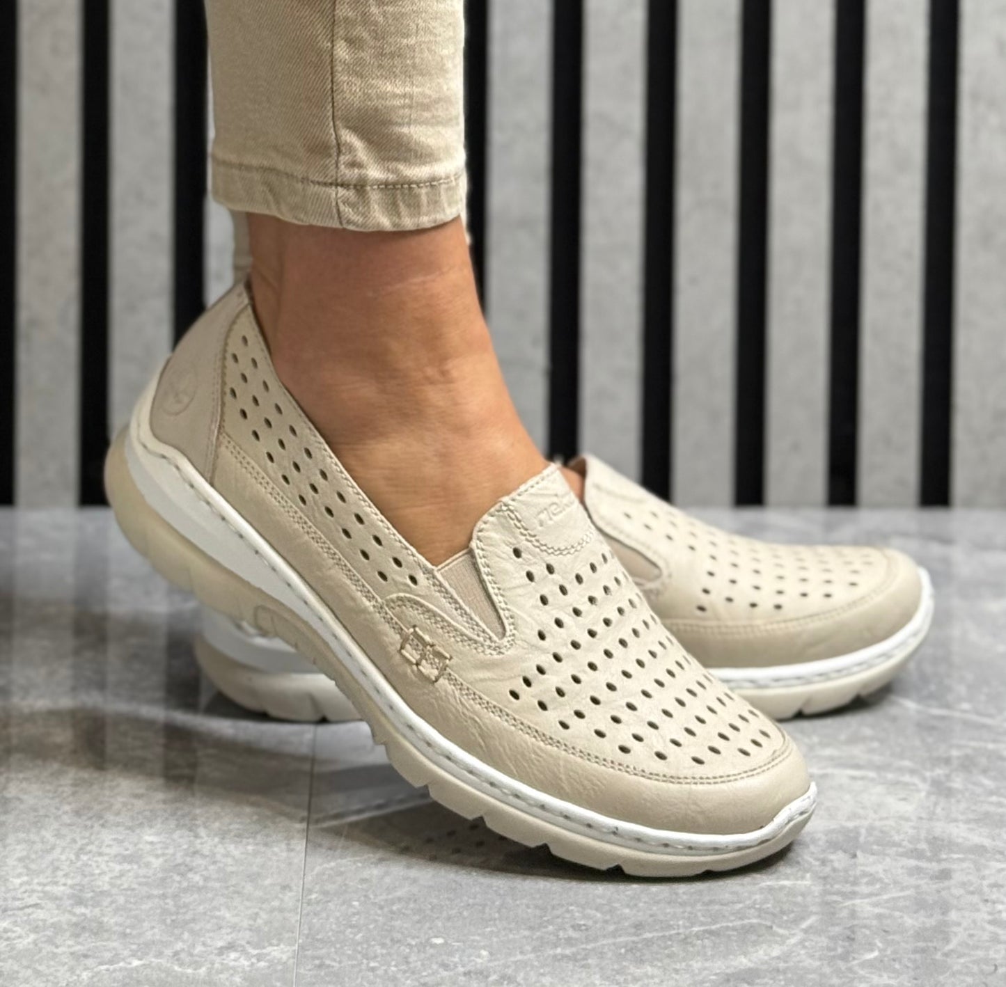 Rieker - Beige Leather Loafer