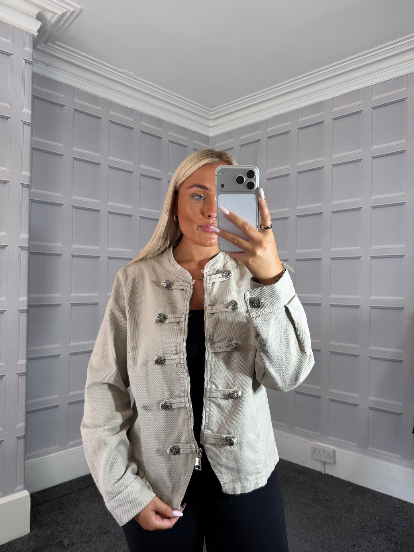 Cream Military Style Jacket