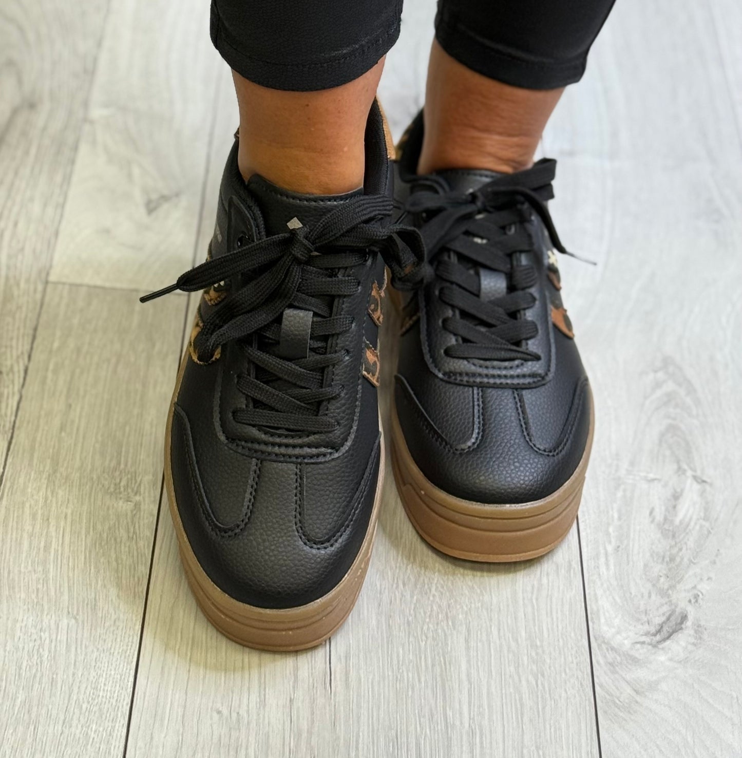 Xti - Black Leopard Gum Sole Trainer (144585)