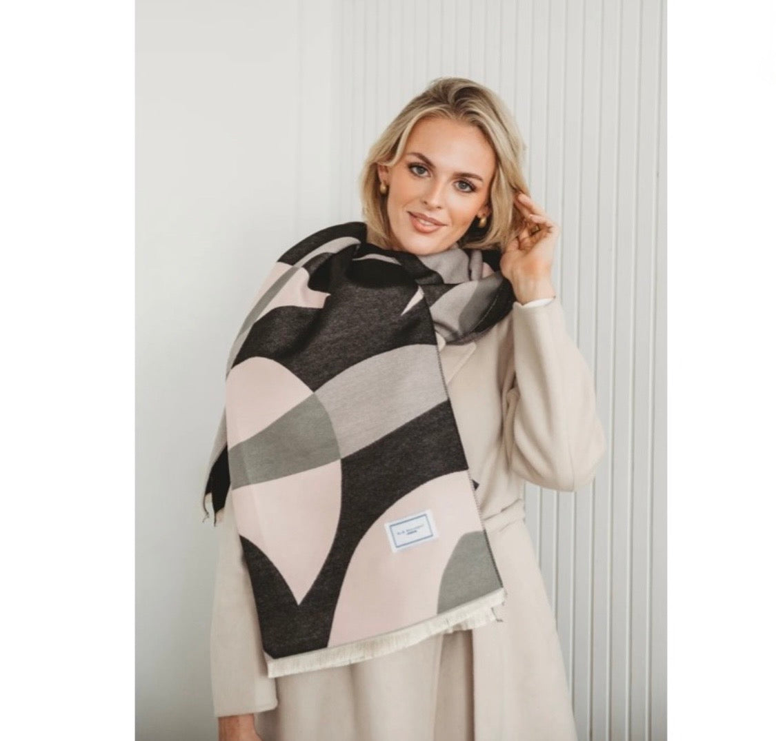 Elie Beaumont - Black/Grey/Pink Impression Scarf (6030)