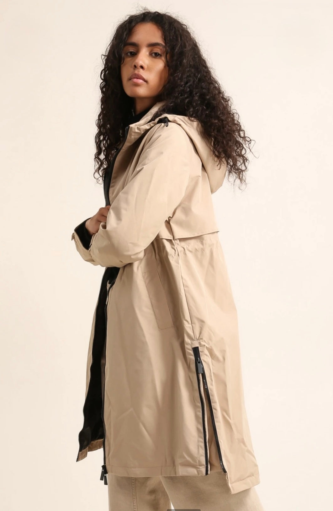 Beige Long Raincoat