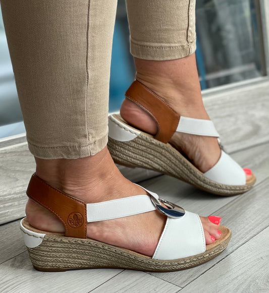 Rieker - White/Tan Wedge Sandal