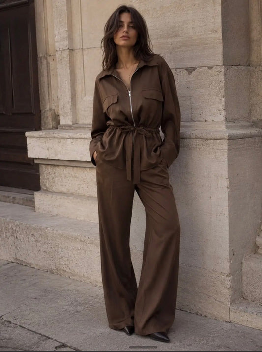 Brown 2 Pc Trouser Suit