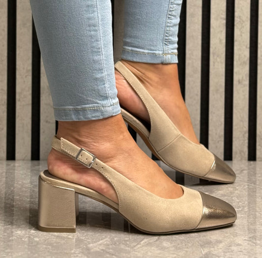 Marco Tozzi - Beige Block Heel Slingback