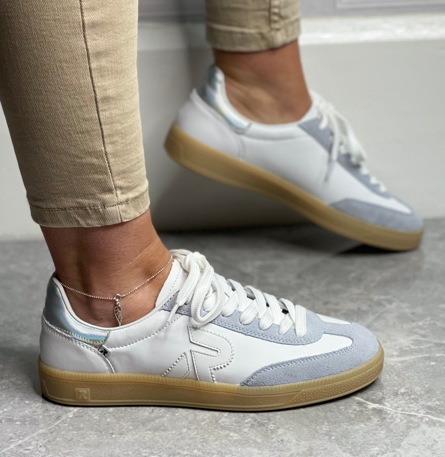 Rieker - White/Powder Gum Sole Leather Trainer