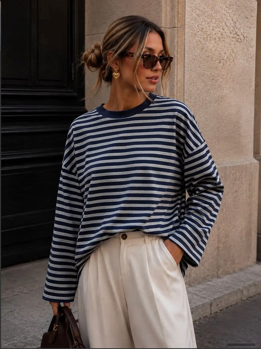 Navy/Grey Stripe L/S Tee