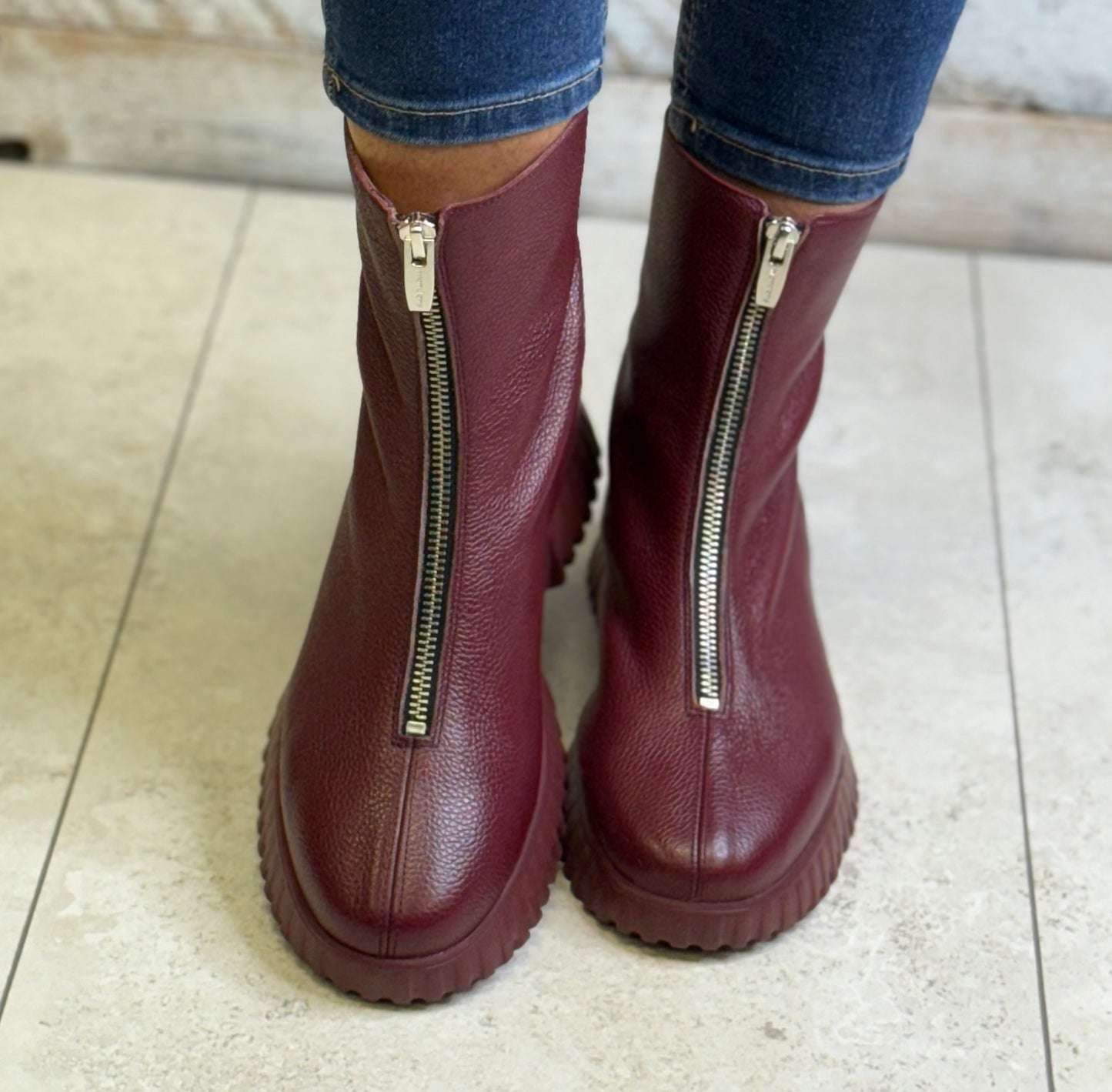 Wonders - A-4403 Vino Front Zip Leather Boot