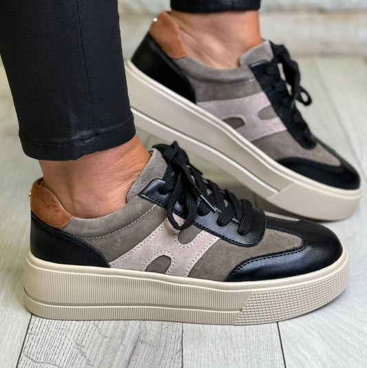 Patrizio Como - 'Cremona' Grey/Black Combo Platform Trainer