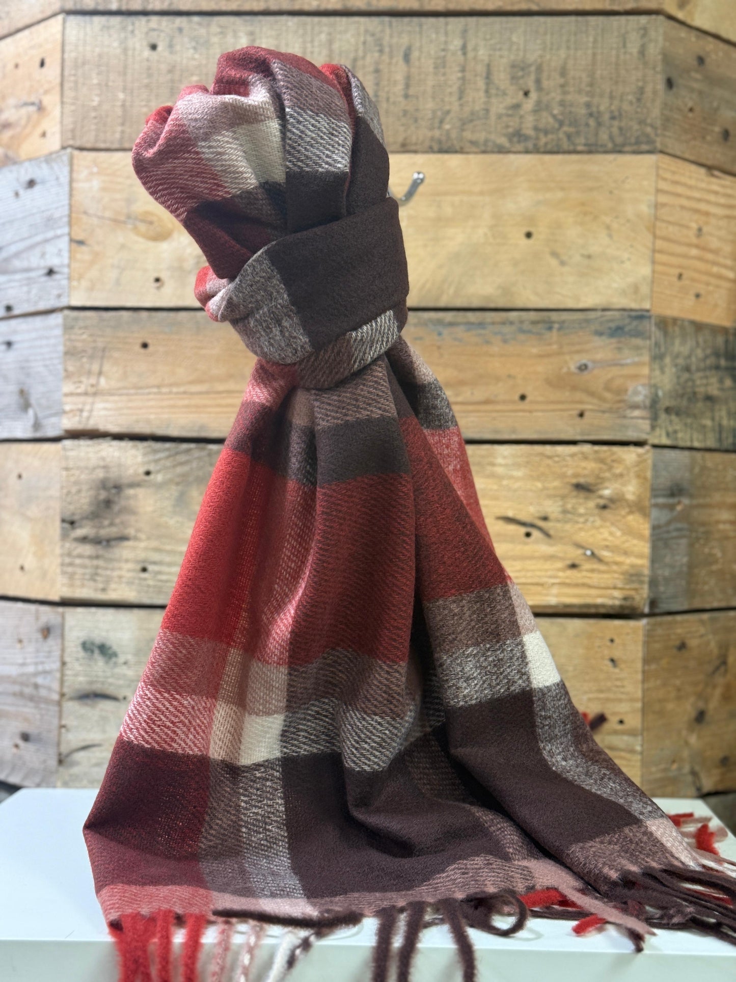 hannah k - Red/Brown Checked Scarf