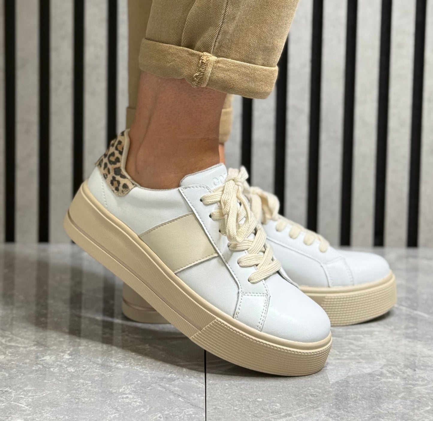 Patrizio Como - 'Maratea' White/Beige Leopard Leather Trainer