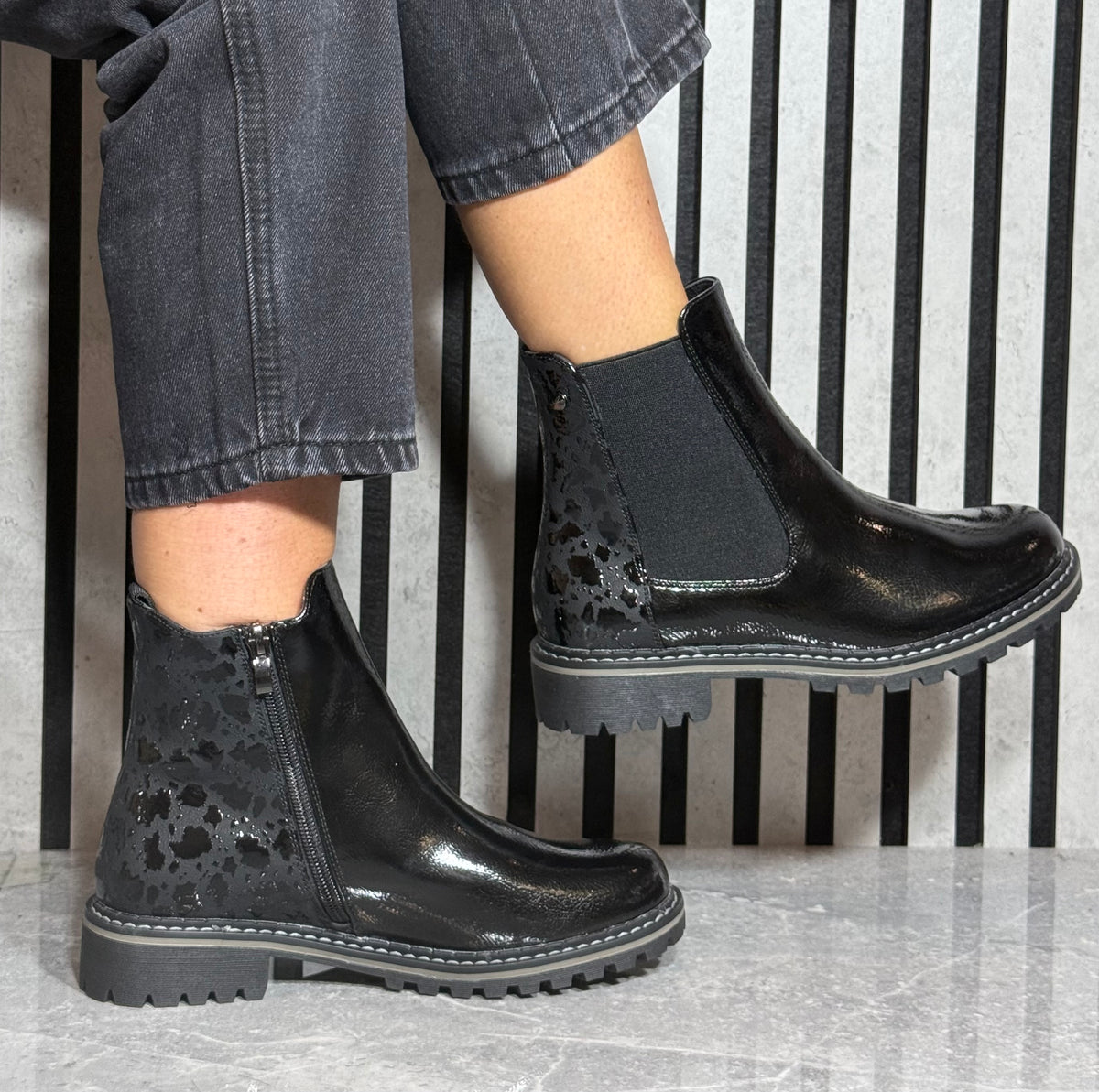 Lunar - 'Bessy' Black Patent Ankle Boot
