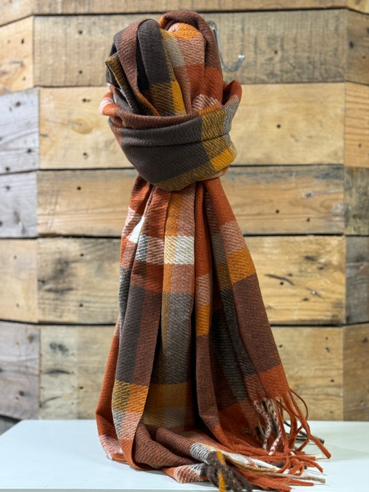hannah k - Rust/Brown Checked Scarf