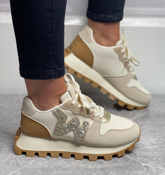 hannah k - Cream/Beige Detailed Trainer