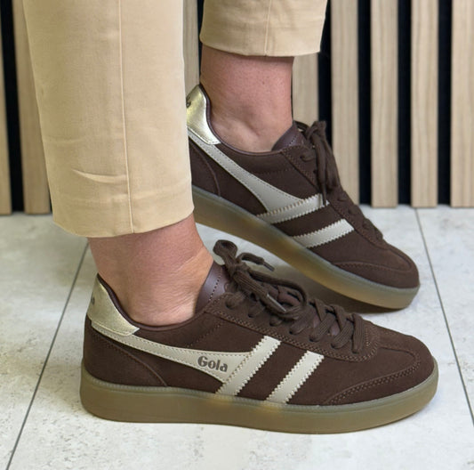 Gola - ‘Viper' Dark Brown/Bone/Gold Gum Sole Trainer