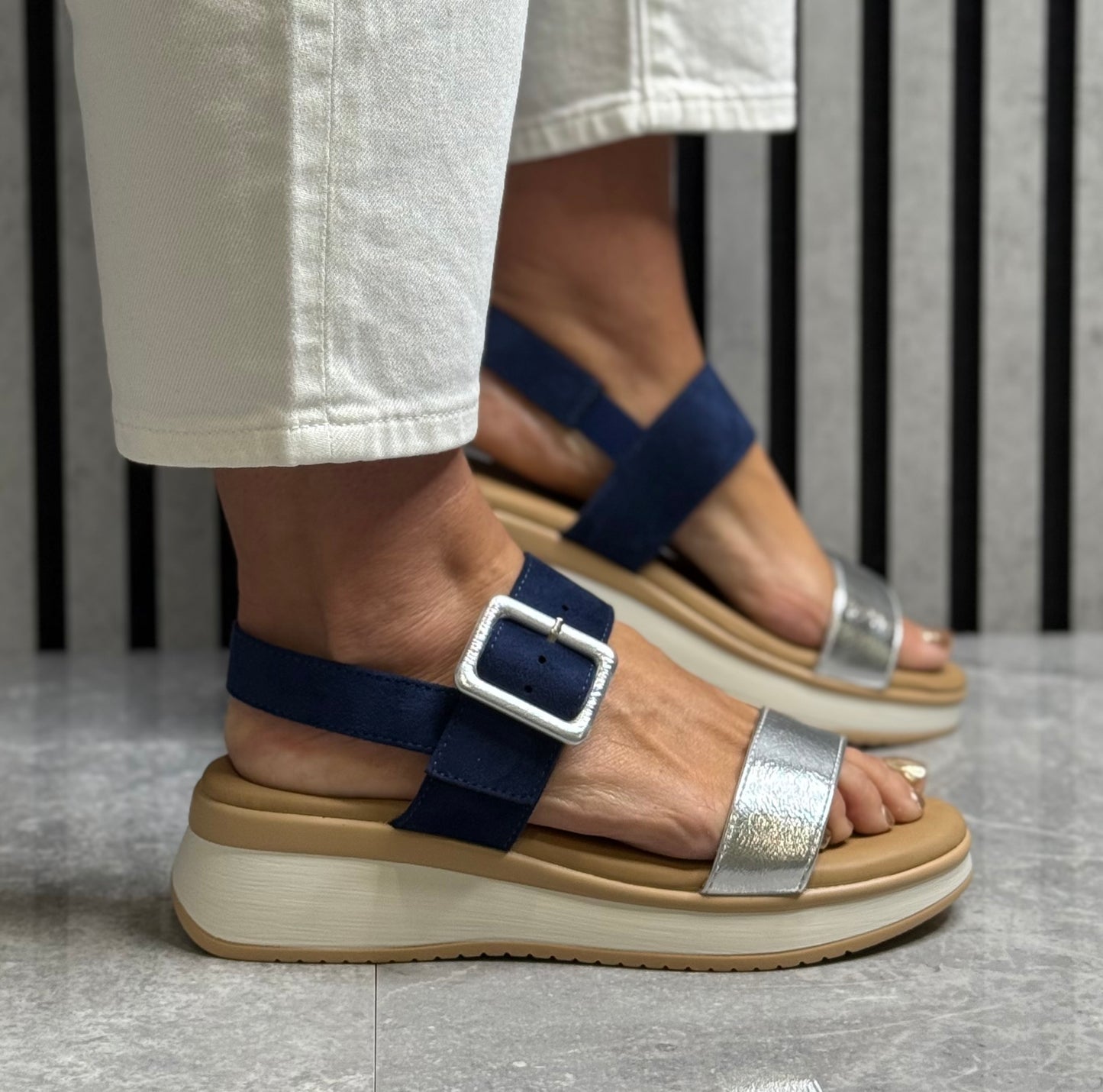Lunar - 'Dion' Navy Combo Wedge Sandal