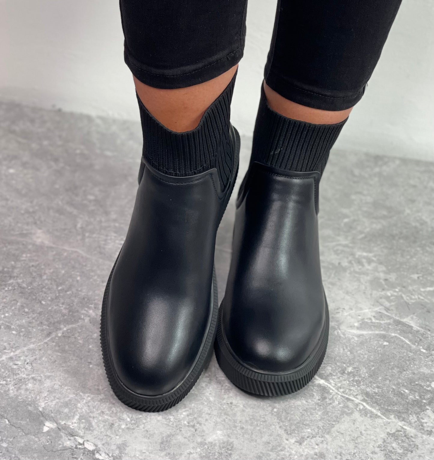 Lunar - 'Tara' Black Wedge Sock Boot