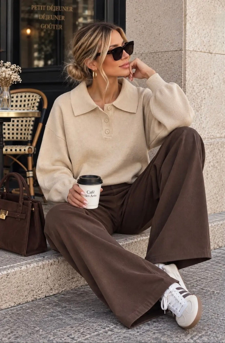 Taupe Oversized Soft Knit Polo
