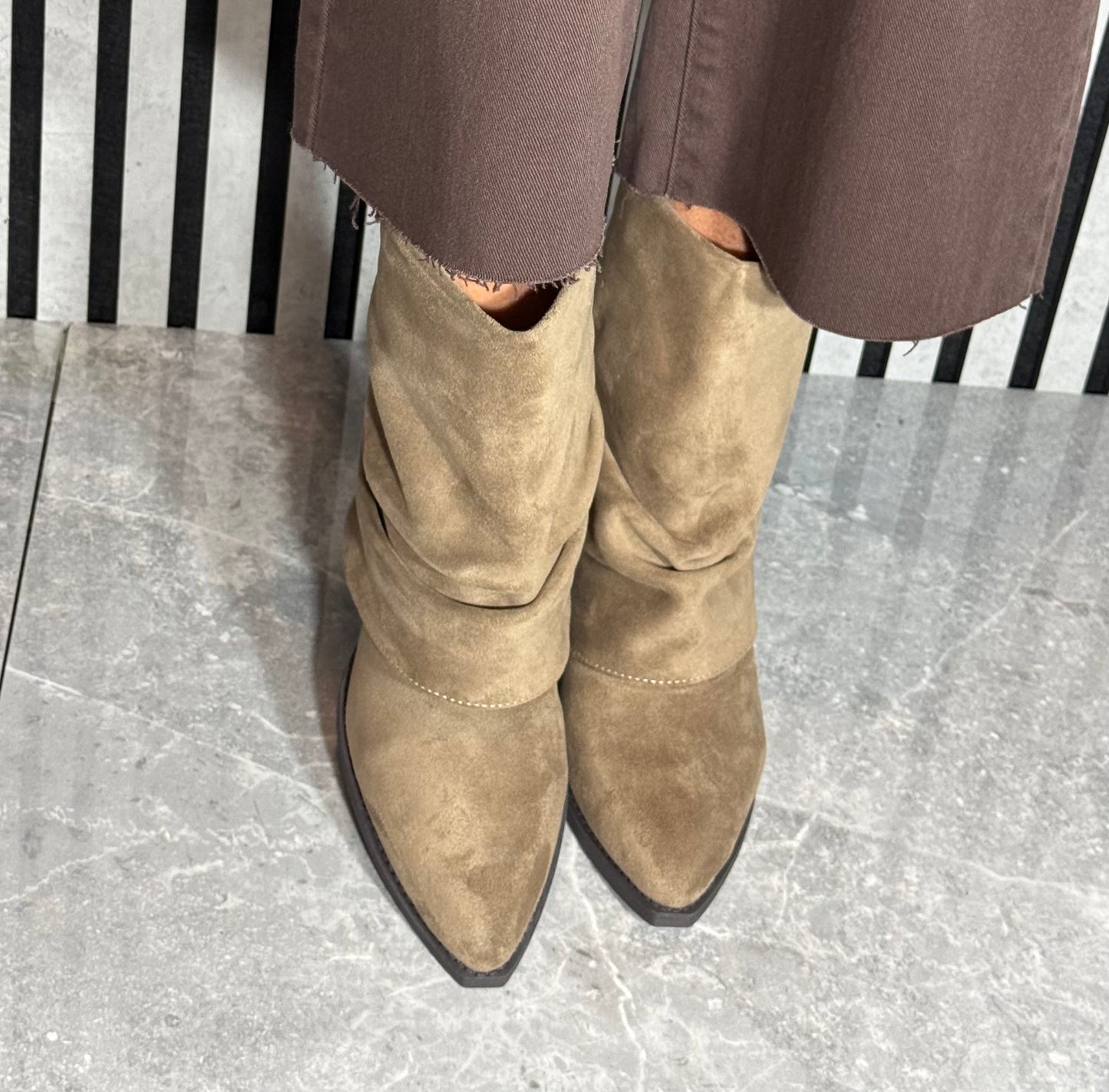 Lunar - 'Monica' Taupe Ruched Ankle Boot