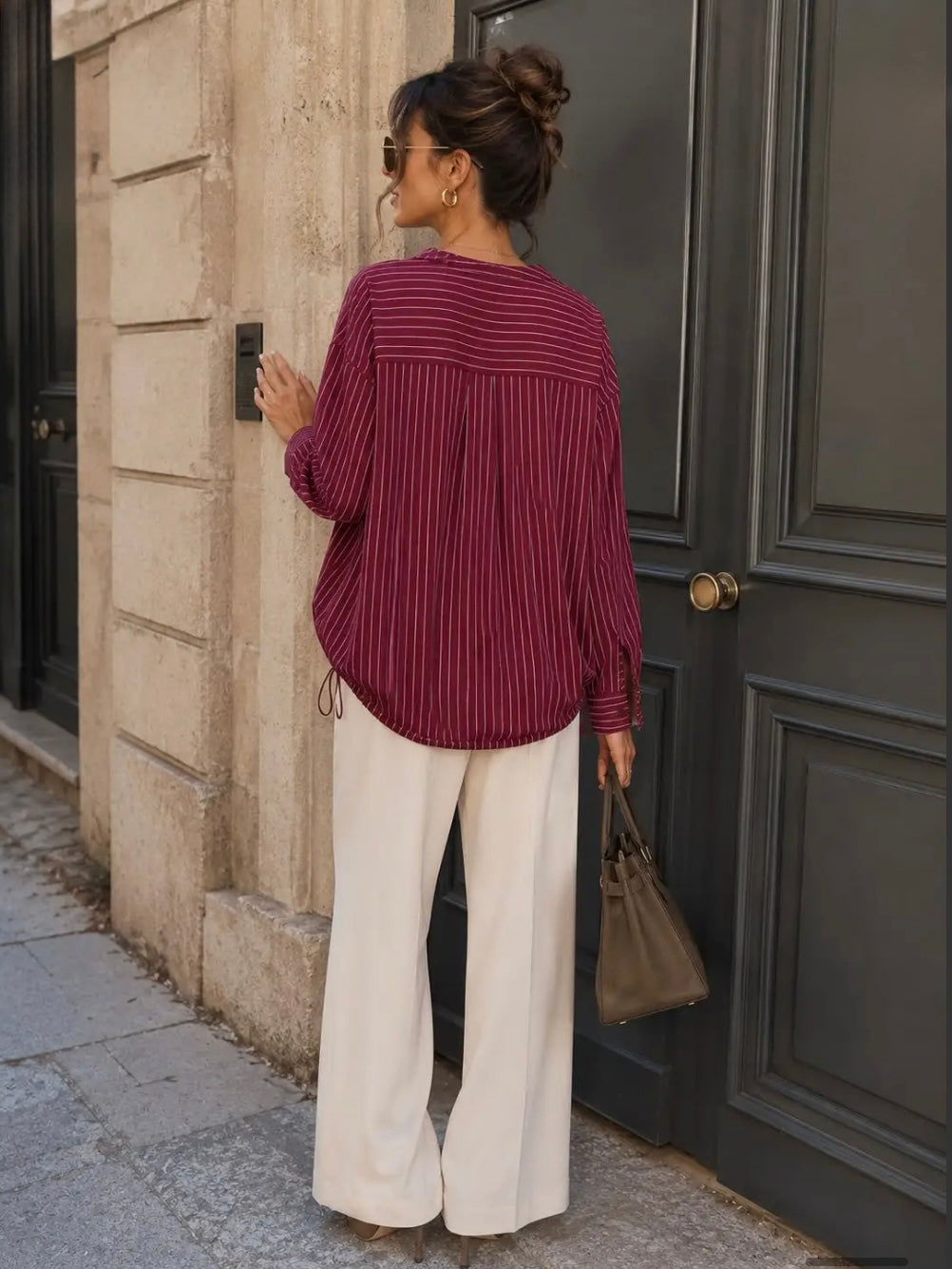Wine Striped Shirt With Drawstring