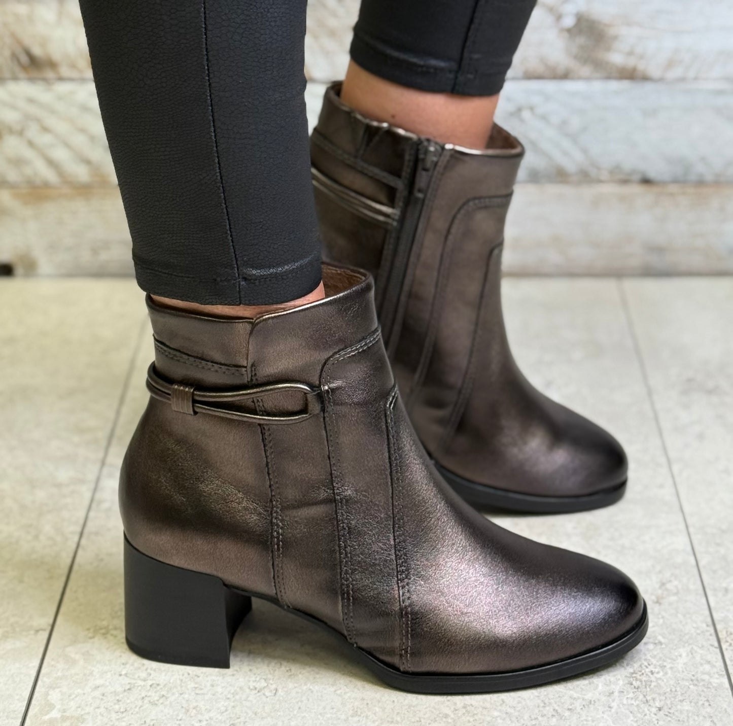 Jana - Bronze Block Heel Boot
