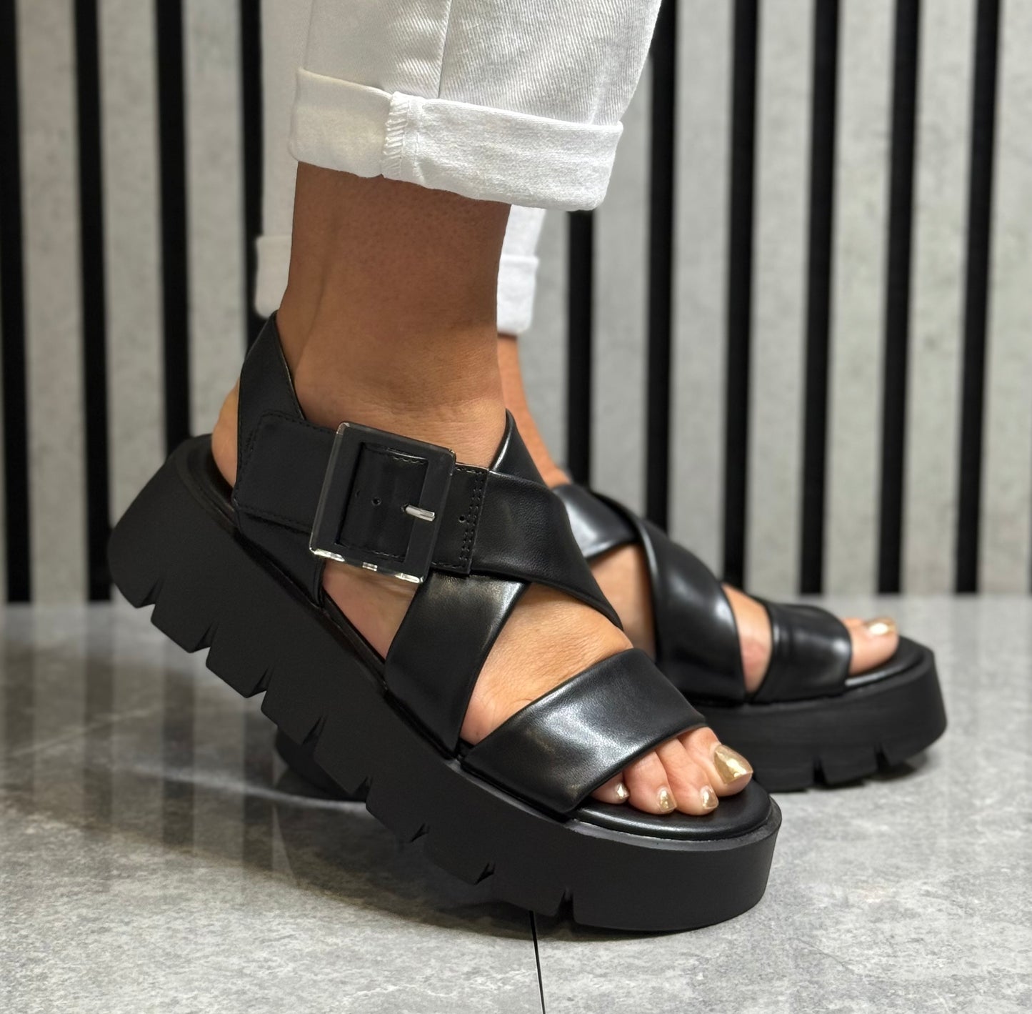 Marco Tozzi - Black Strap Platform Sandal