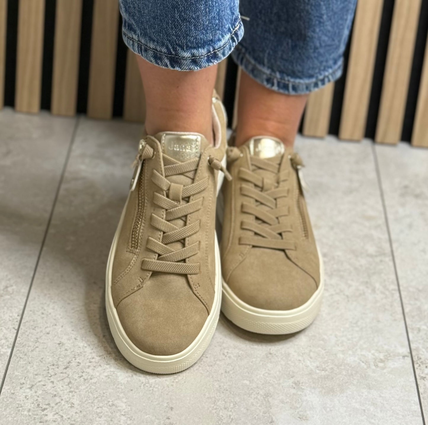 Jana - Sand/Gold Trim Side Zip Trainer