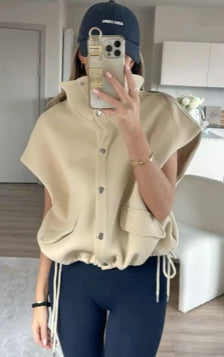 Ecru Oversized Sleeveless Jacket