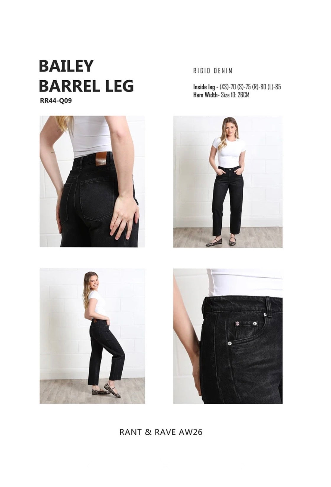 Rant & Rave - 'Bailey’ Black Barrel Leg Jean