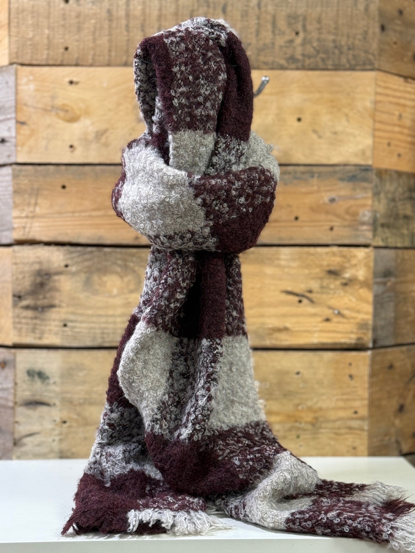 hannah k -  Burgundy/Grey Checked Scarf