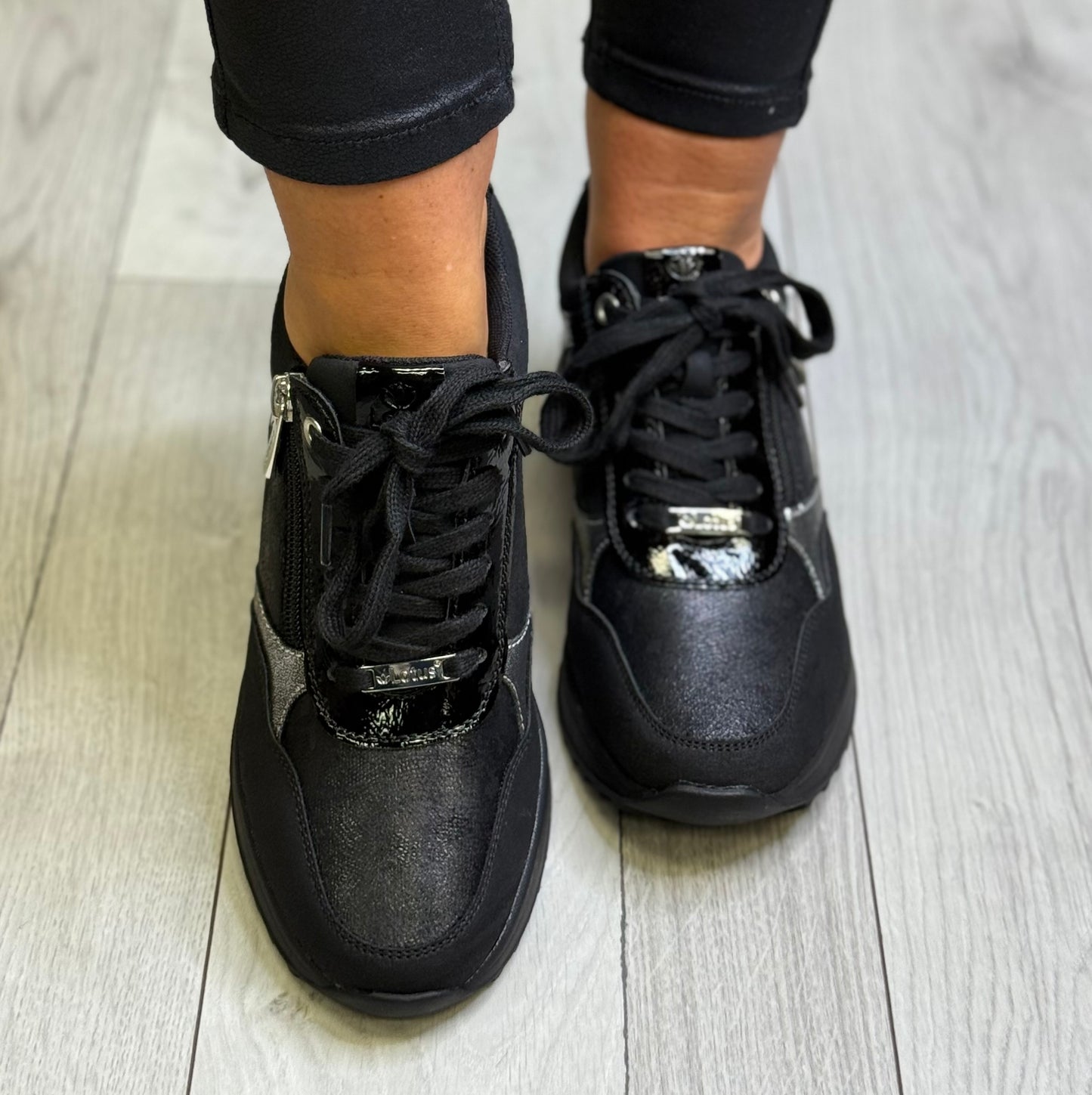 Lotus - 'Pluto' Black Wedge Trainer