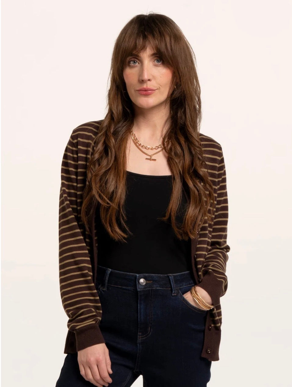 Brakeburn - ‘Hilda’ Brown Strip Knitted Cardigan