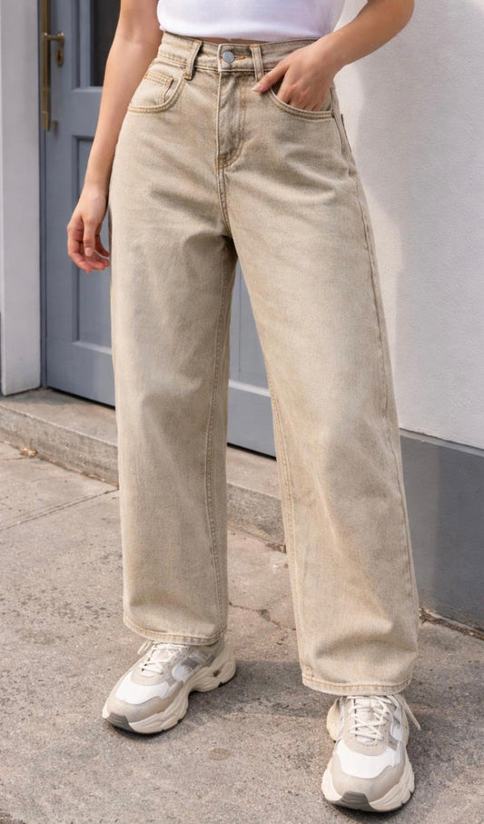 Beige Wash Barrel Leg Jean