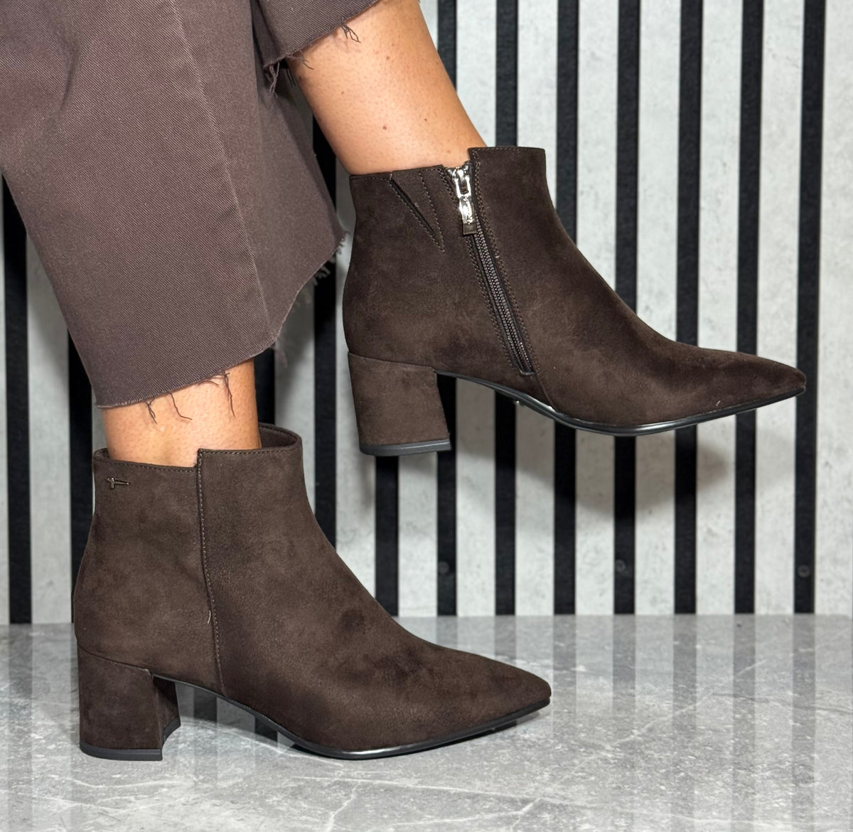 Tamaris - Mocca Block Heel Faux Suede Ankle Boot