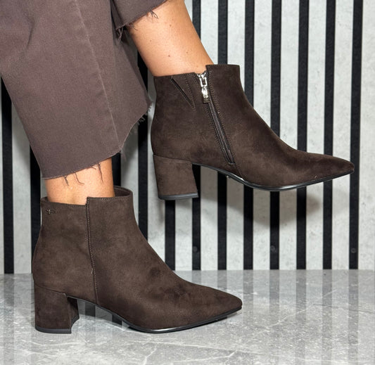 Tamaris - Mocca Block Heel Faux Suede Ankle Boot