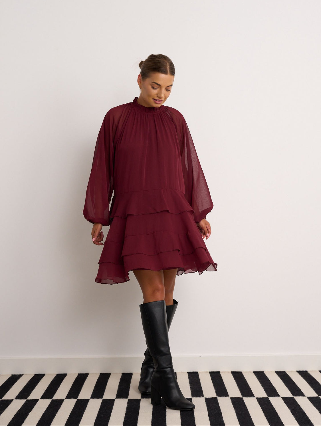 Merlot Chiffon Tiered Tunic