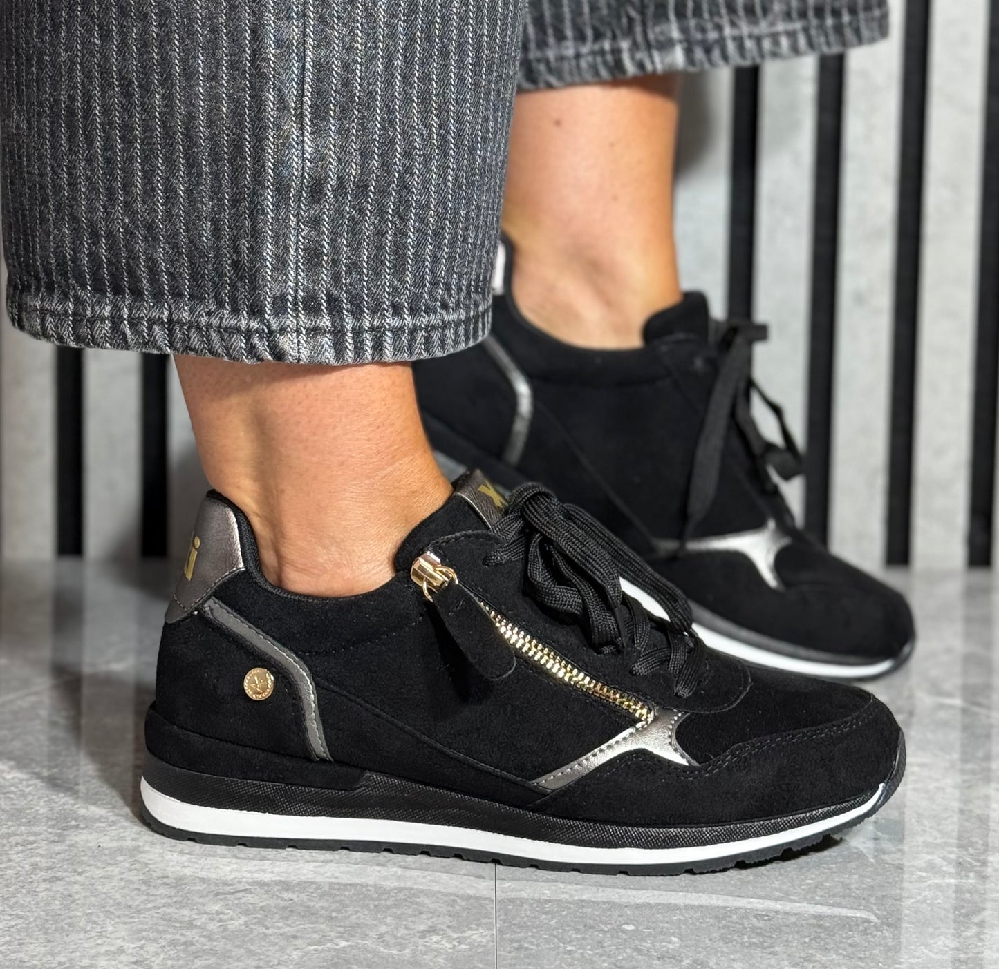 Xti - Black Faux Suede Side Zip Trainer (146368)