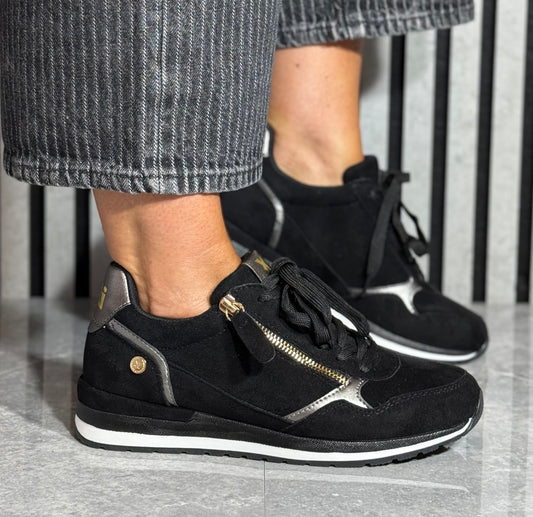 Xti - Black Faux Suede Side Zip Trainer (146368)