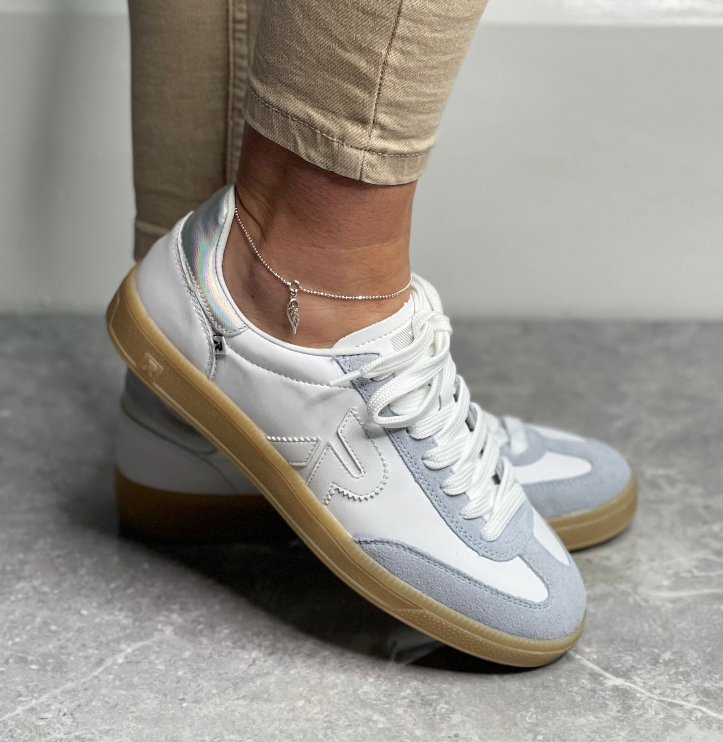 Rieker - White/Powder Gum Sole Leather Trainer