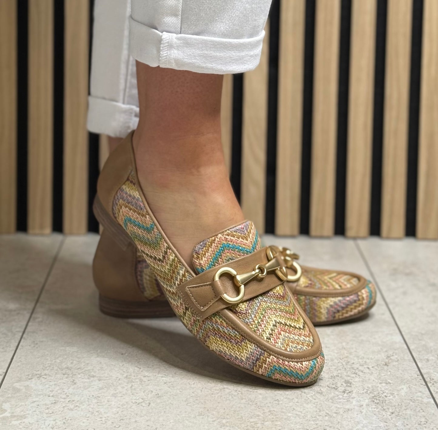 Jana - Beige Multi Zigzag Loafer