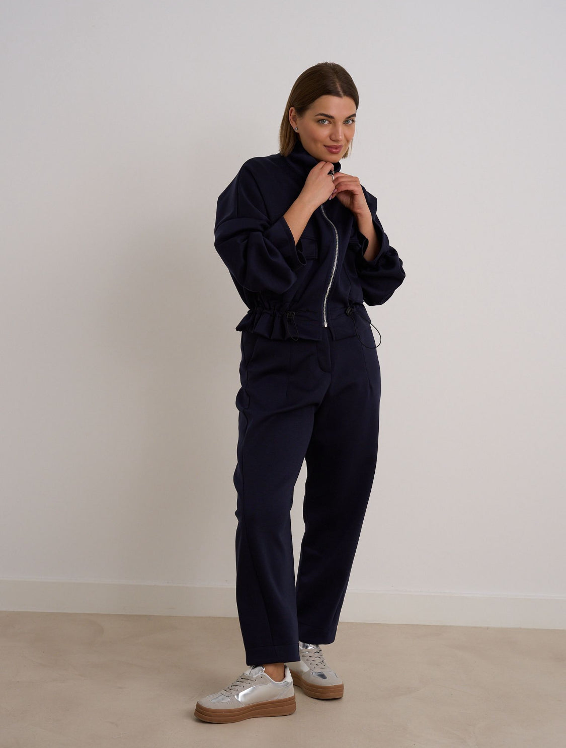 Navy Barrel Leg Trouser