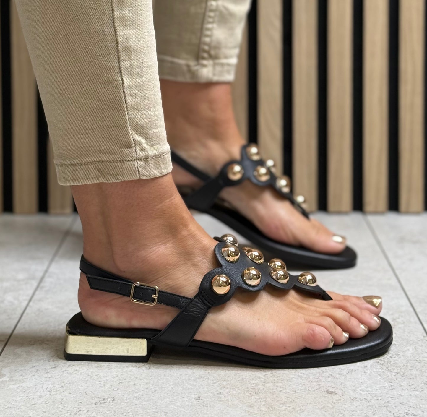Gioseppo - 'Kaduna' Black Stud Detail Leather Sandal
