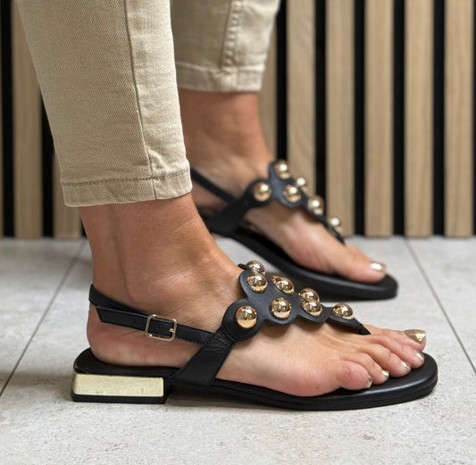 Gioseppo - 'Kaduna' Black Stud Detail Leather Sandal