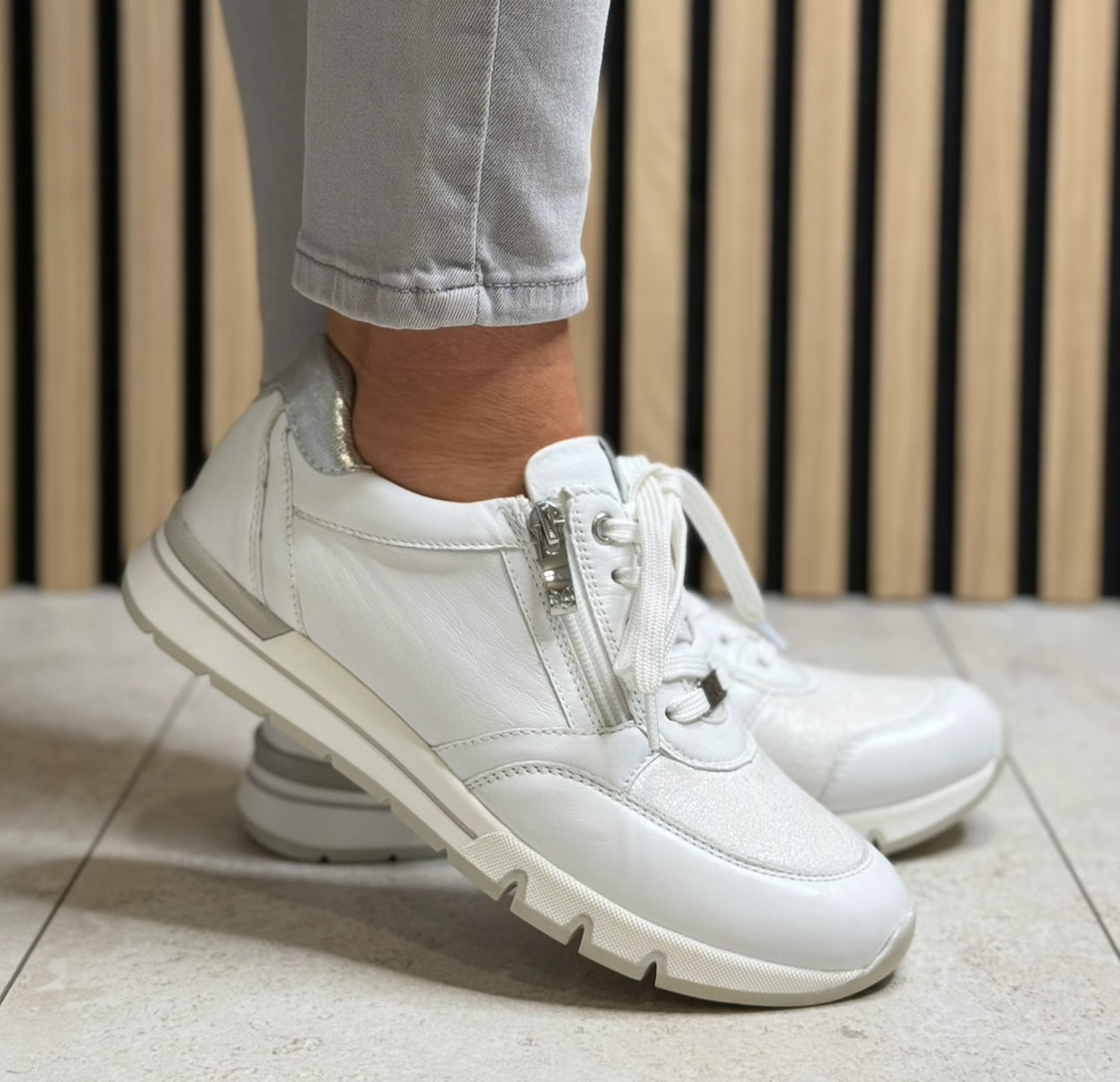 Caprice - White/Silver Leather Trainer