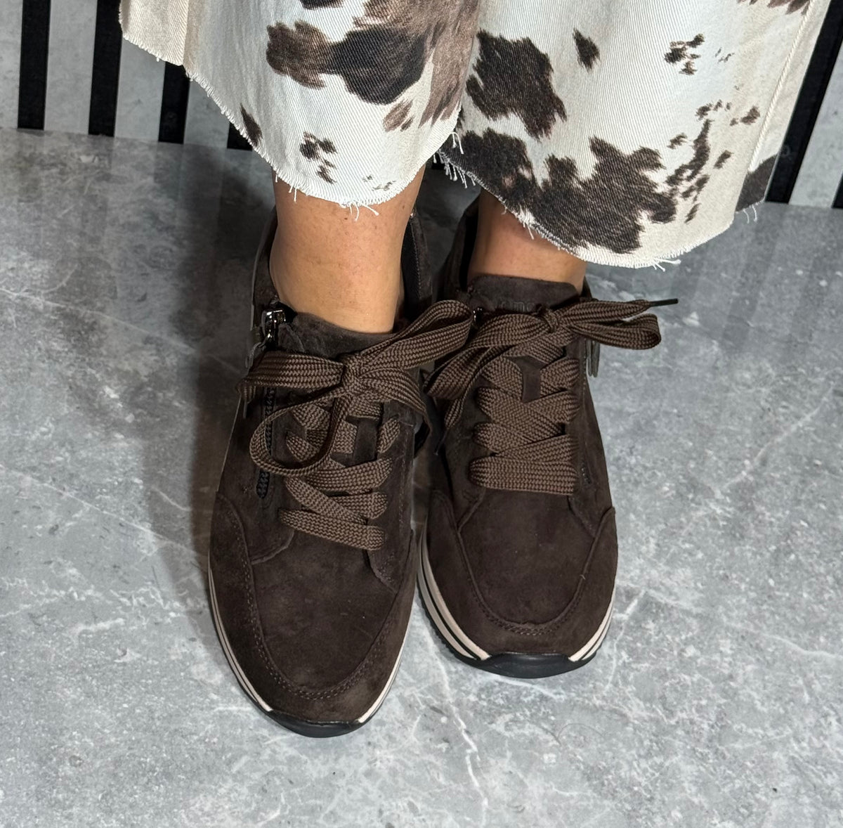 Remonte -  Brown Suede Wide Fit Wedge Trainer